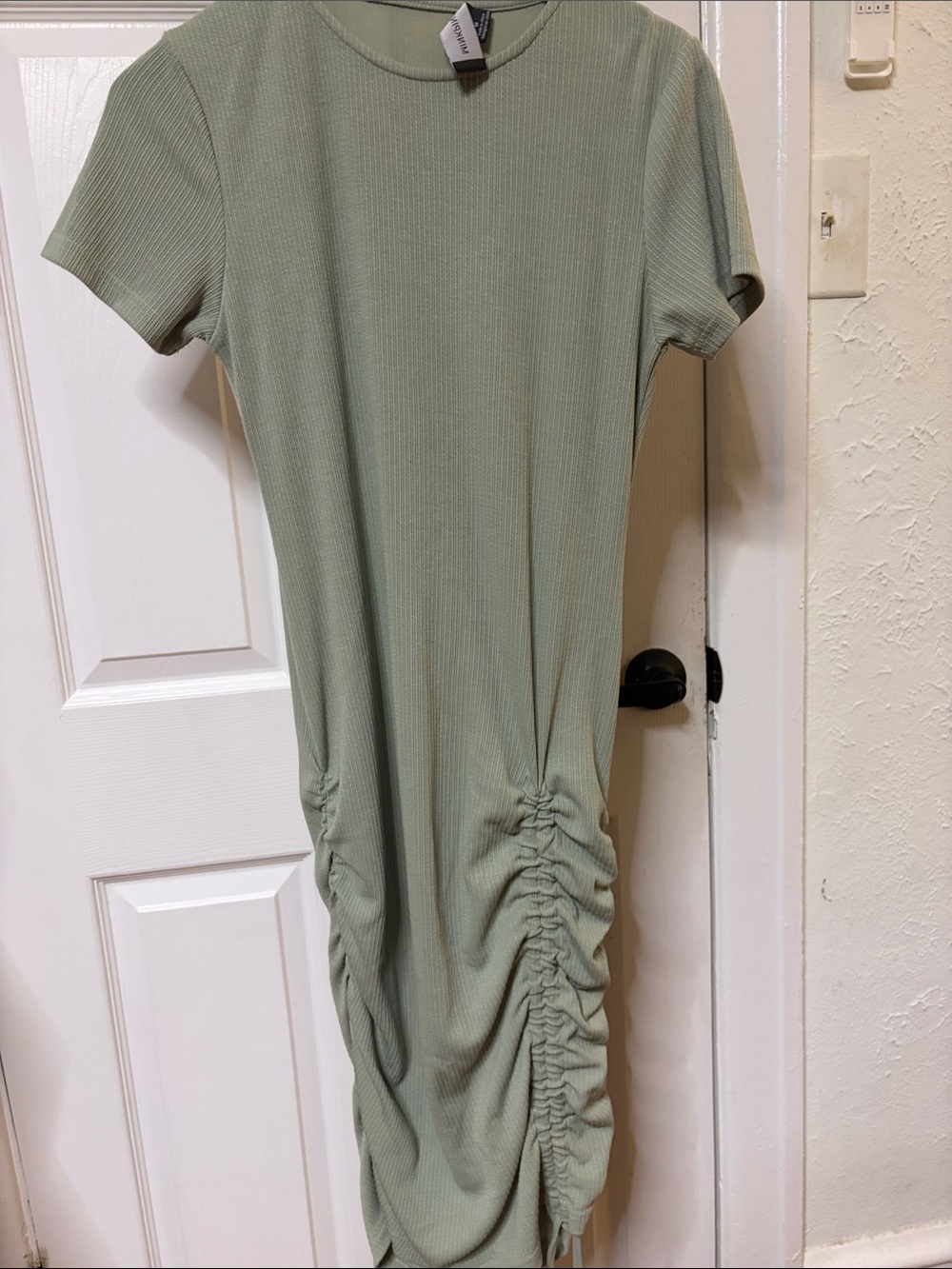 MINKPINK Sage Green Ribbed Ruched Side Midi Dress